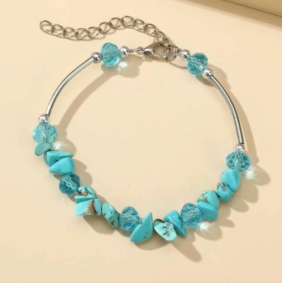 Turquoise  Stone Beaded Bracelet - Picture 2 of 5